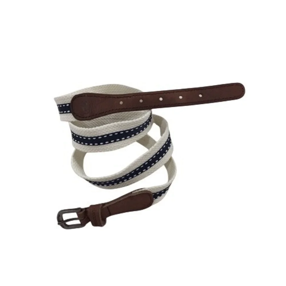 Abercrombie Kids White Navy Blue Canvas And Leather Belt Size Large / XL
